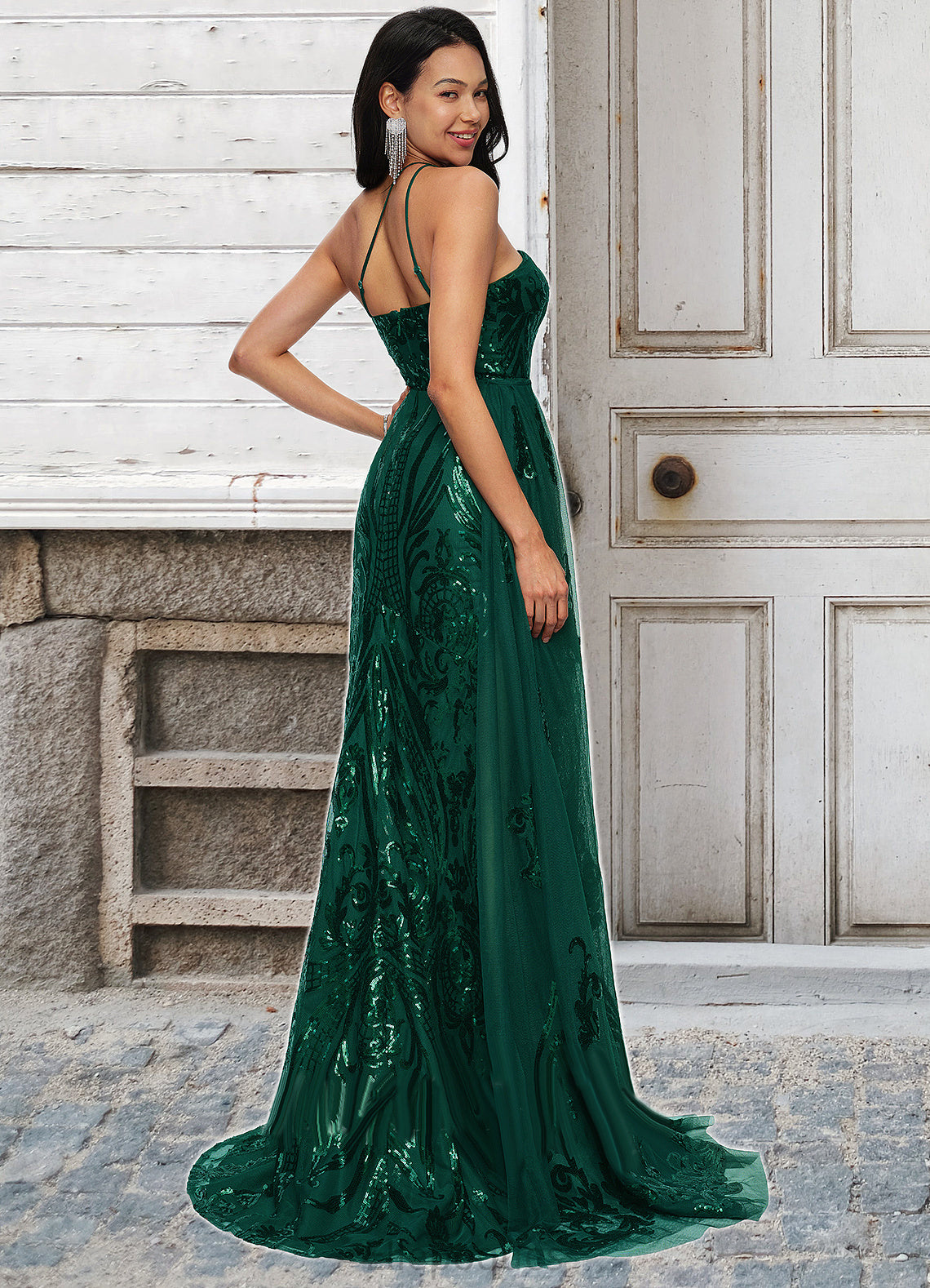 Raegan Trumpet/Mermaid One Shoulder Sweep Train Sequin Prom Dresses With Sequins HOP0022226