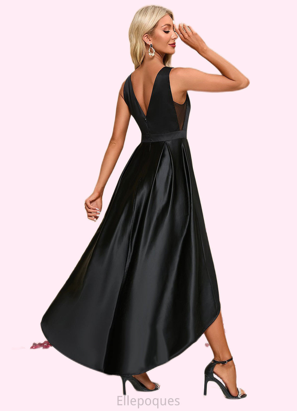 Setlla Boat Neck Elegant A-line Satin Asymmetrical Dresses HOP0022257