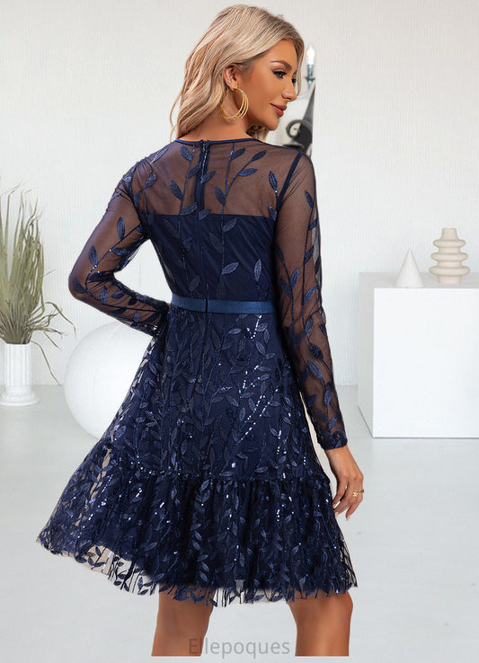 Caroline Embroidered Illusion Elegant A-line Tulle Midi Dresses HOP0022267