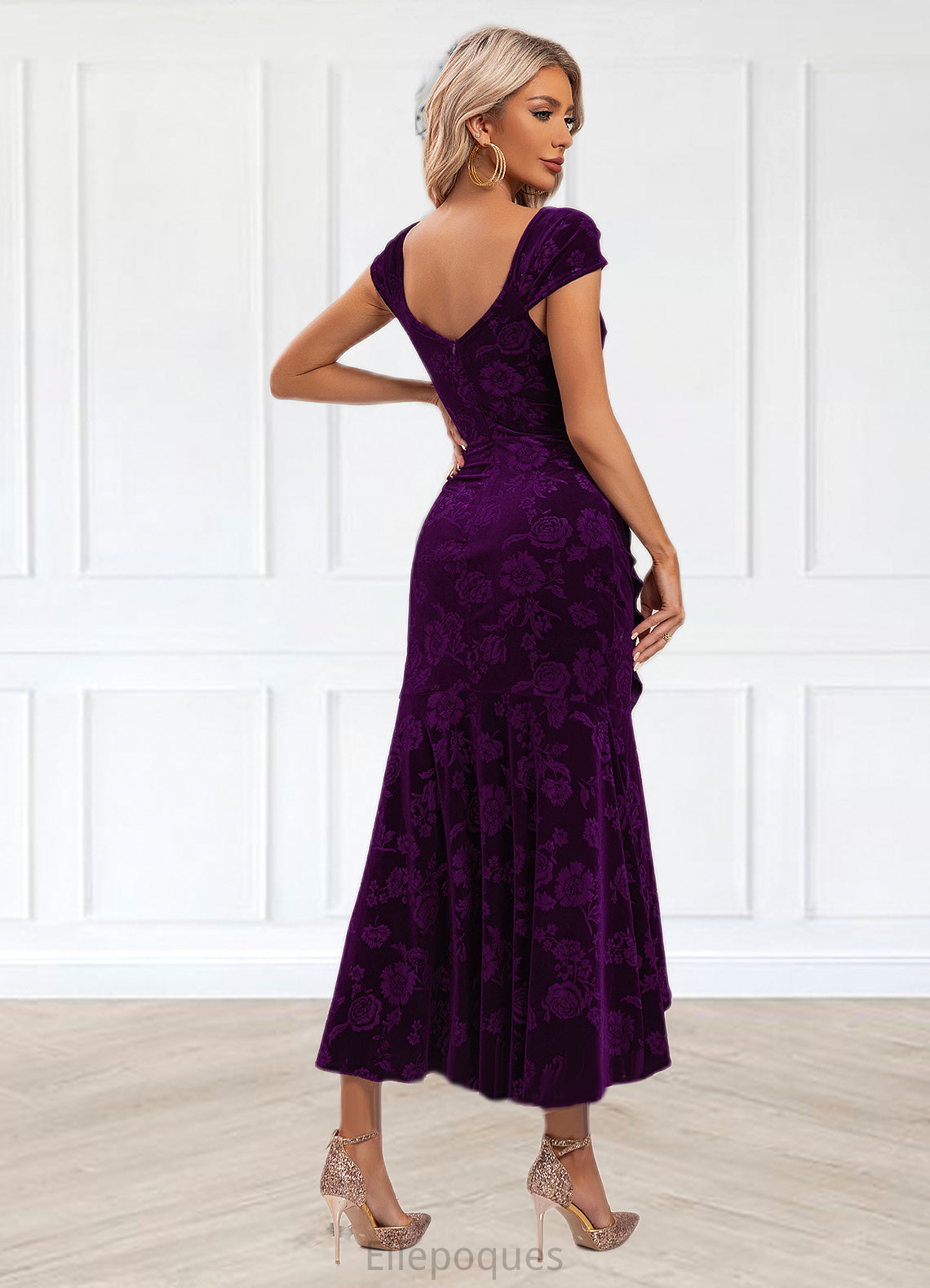 Elsie Flower Sweetheart Elegant Trumpet/Mermaid Velvet Asymmetrical Dresses HOP0022284