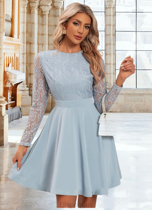 Evelyn Embroidered Scoop Elegant A-line Lace Mini Dresses HOP0022306