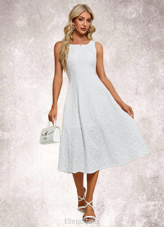 Karen Flower Jacquard Square Elegant A-line Polyester Midi Dresses HOP0022311