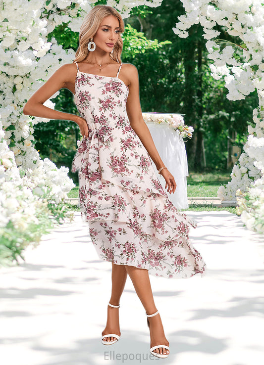 Abby Floral Print Asymmetrical Elegant A-line Chiffon Asymmetrical Dresses HOP0022338