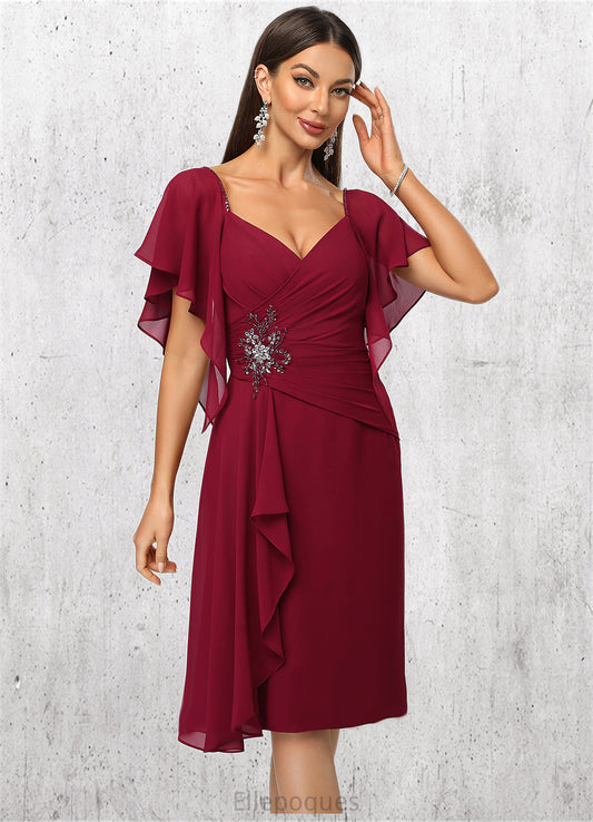 Audrina Sheath/Column V-Neck Knee-Length Chiffon Cocktail Dress With Beading Cascading Ruffles HOP0022350