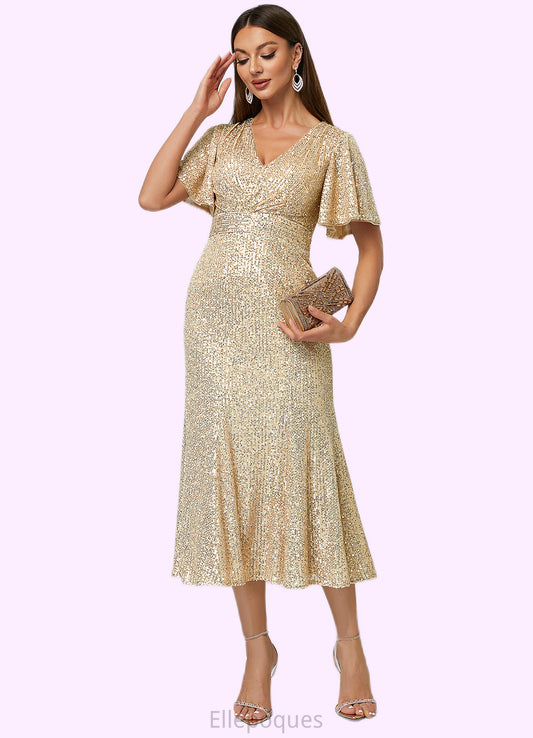 Layla Trumpet/Mermaid V-Neck Tea-Length Sequin Cocktail Dress HOP0022351