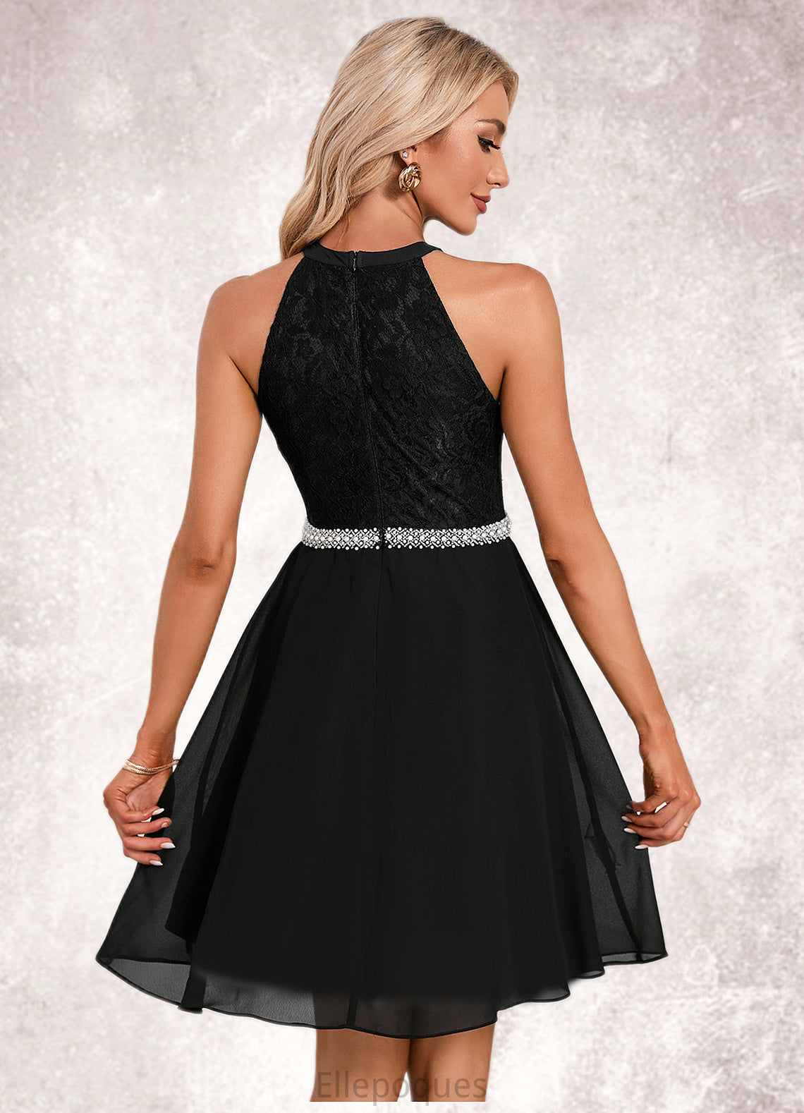 Jaylynn Beading Scoop Elegant A-line Chiffon Mini Dresses HOP0022354
