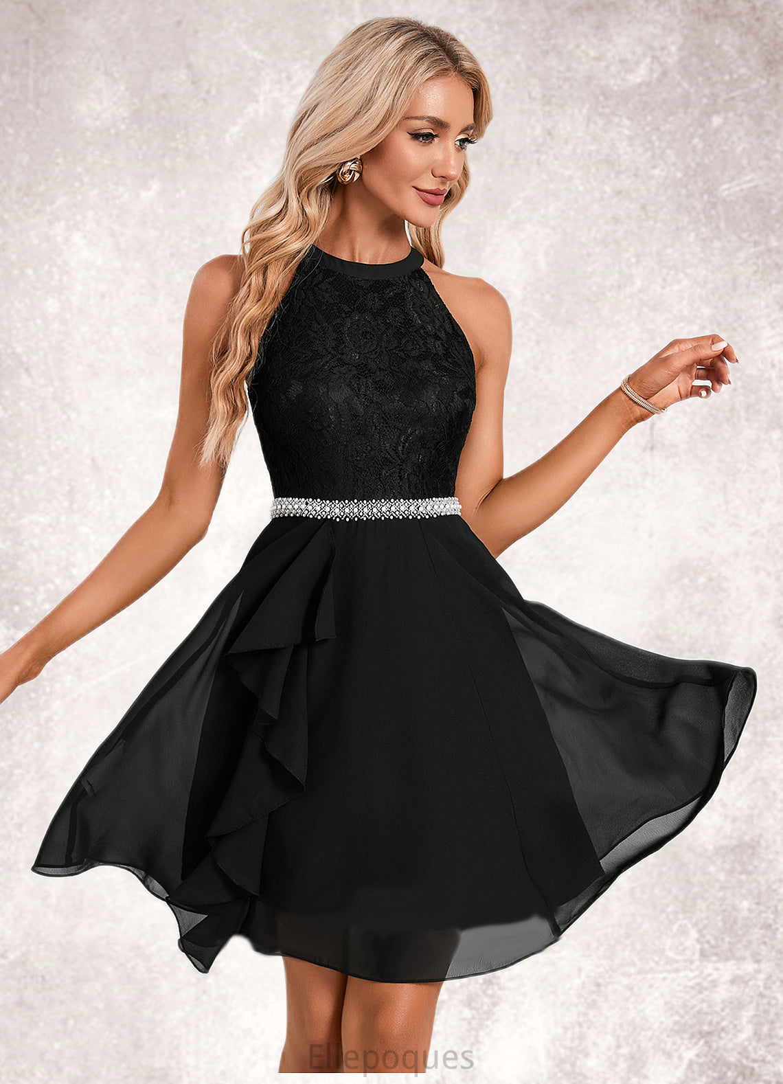 Jaylynn Beading Scoop Elegant A-line Chiffon Mini Dresses HOP0022354