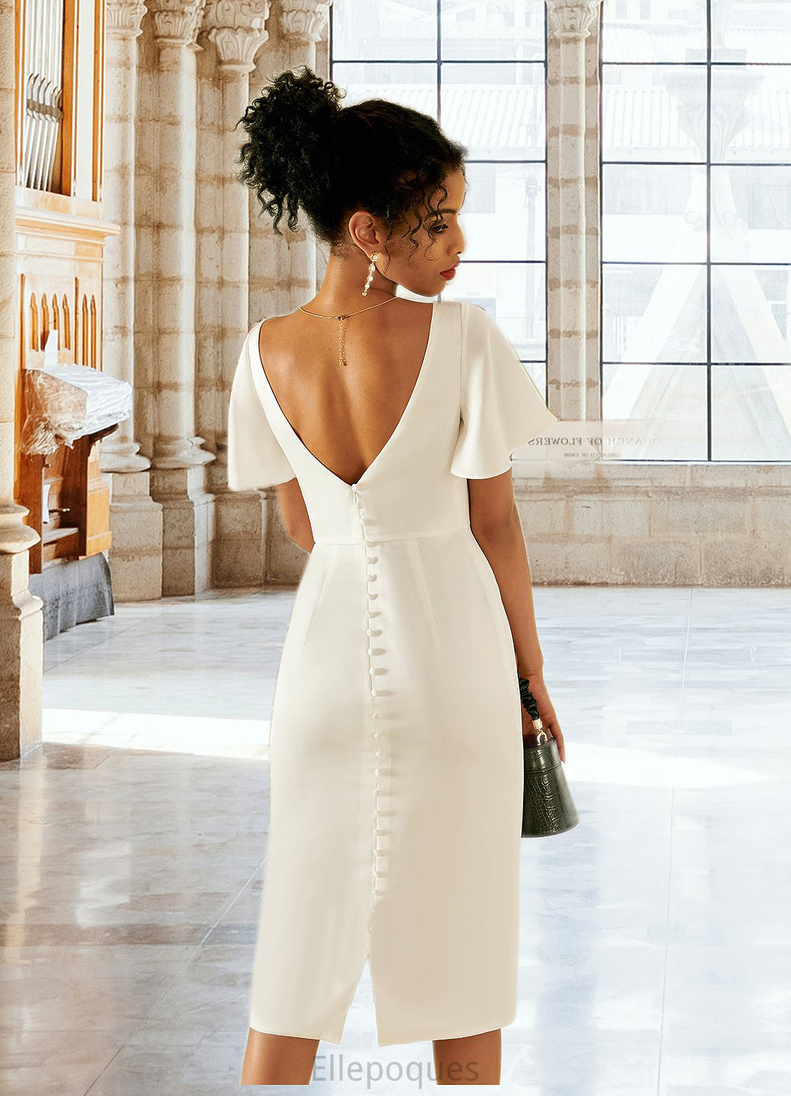 Aliana V-Neck Elegant Bodycon Cotton Blends Midi Dresses HOP0022356
