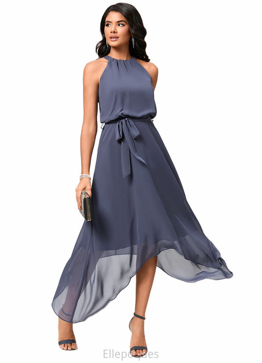 Mya A-line Scoop Ankle-Length Chiffon Cocktail Dress With Ruffle HOP0022361