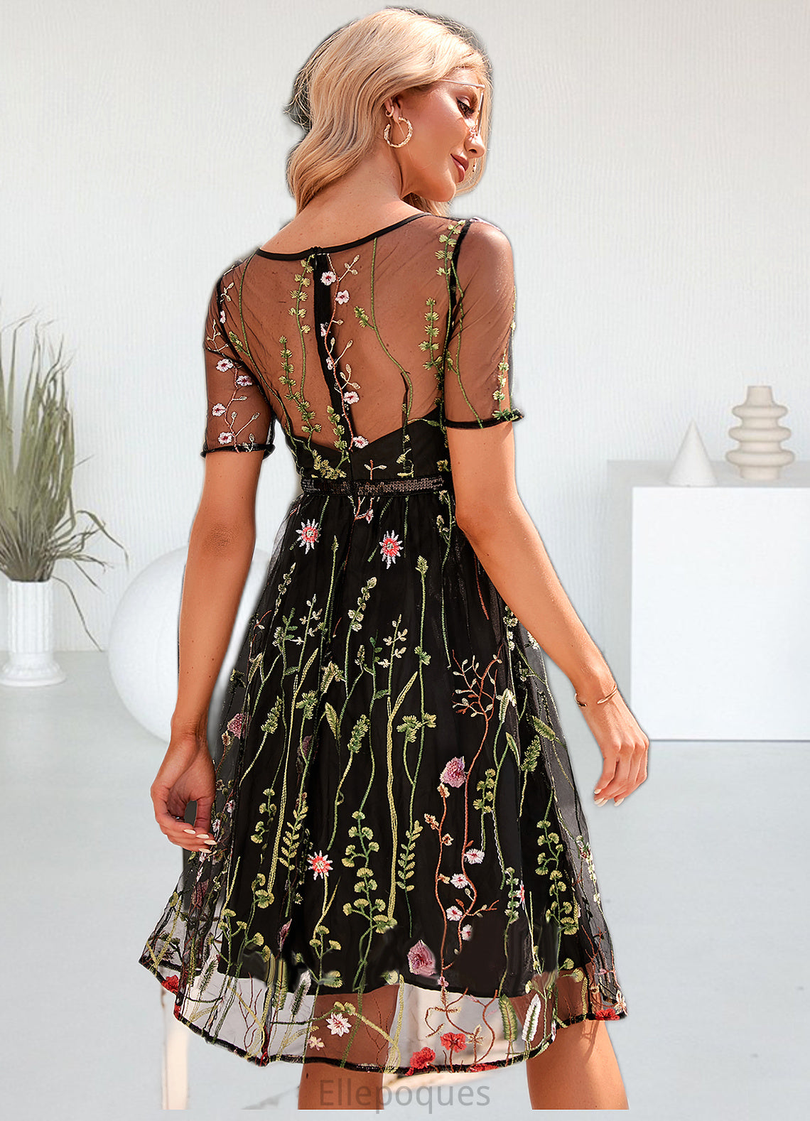 Wendy Embroidered Scoop Illusion Elegant A-line Tulle Midi Mini Dresses HOP0022371