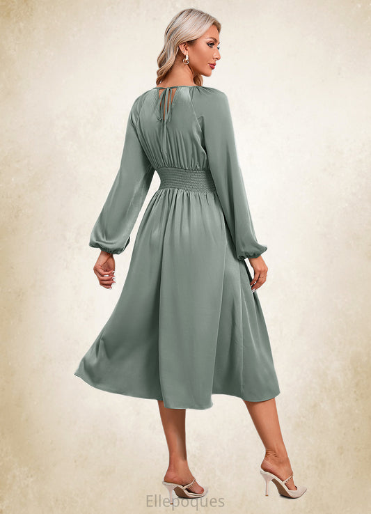 Maren Ruffle Scoop Elegant A-line Satin Dresses HOP0022375