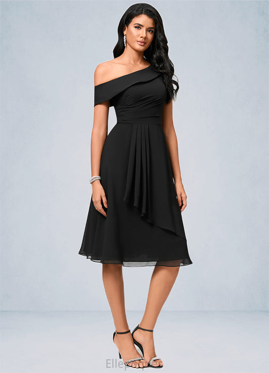 Sierra A-line One Shoulder Tea-Length Chiffon Cocktail Dress With Ruffle HOP0022378