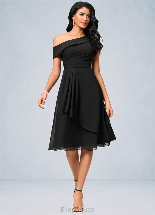 Sierra A-line One Shoulder Tea-Length Chiffon Cocktail Dress With Ruffle HOP0022378