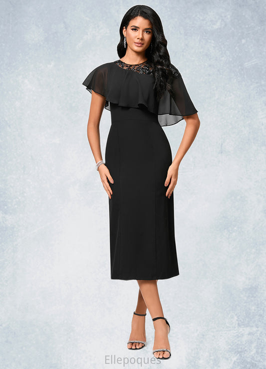 Sydnee Sheath/Column Scoop Tea-Length Chiffon Cocktail Dress With Appliques Lace HOP0022388