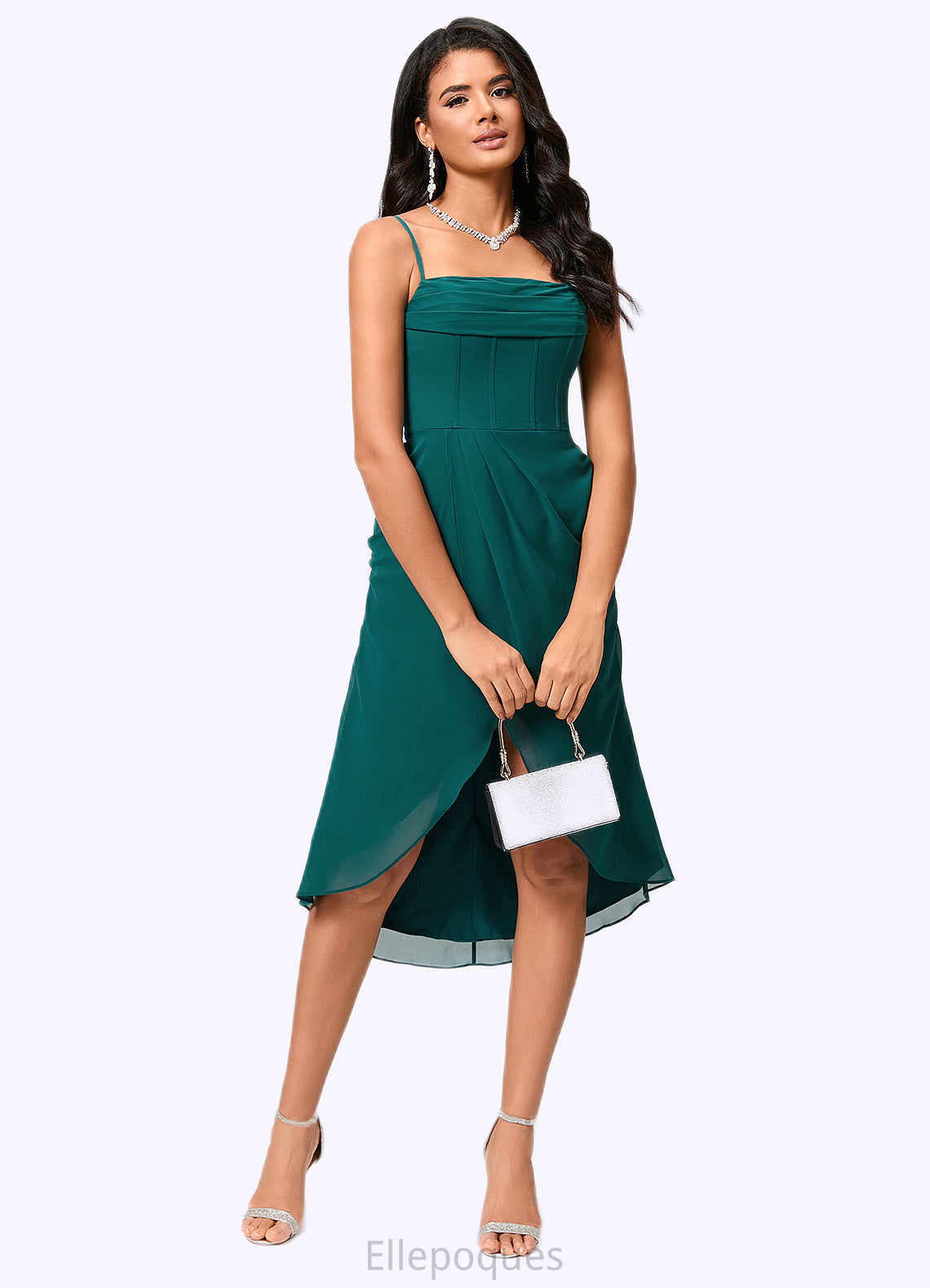 Kiersten Sheath/Column Square Asymmetrical Chiffon Cocktail Dress With Pleated HOP0022389