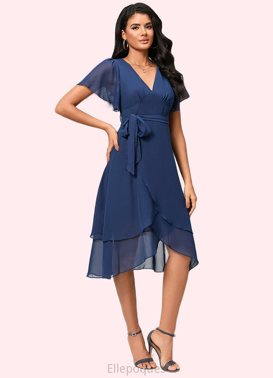 Briana A-line V-Neck Asymmetrical Chiffon Cocktail Dress With Ruffle HOP0022398