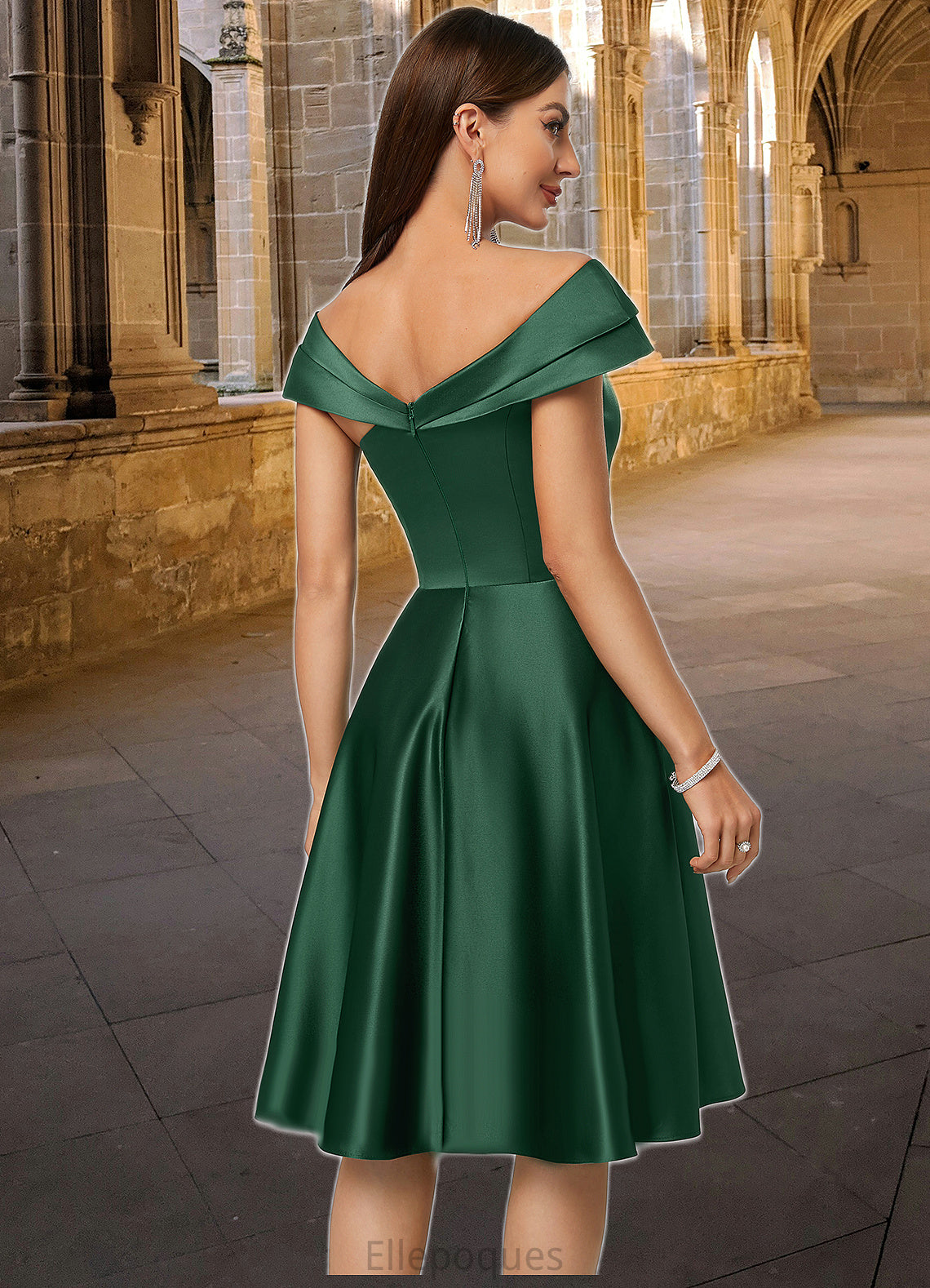 Adison A-line Asymmetrical Knee-Length Satin Cocktail Dress With Rhinestone Crystal Brooch HOP0022407