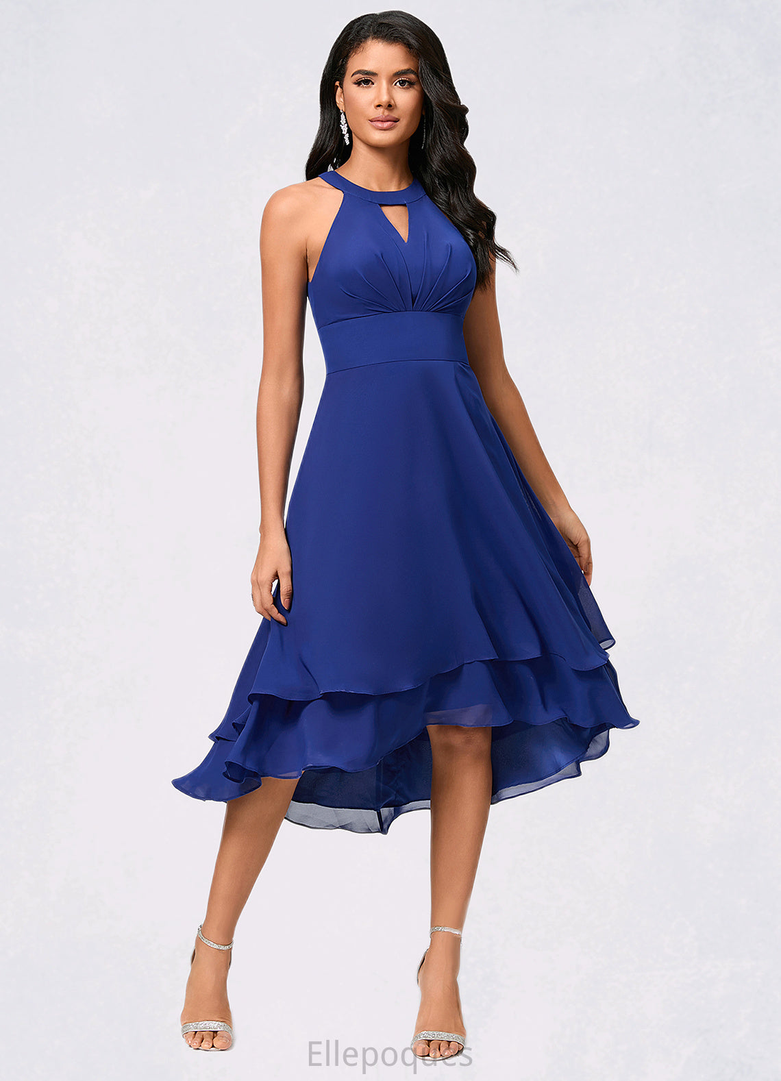 Hillary A-line Scoop Asymmetrical Chiffon Cocktail Dress With Pleated HOP0022410