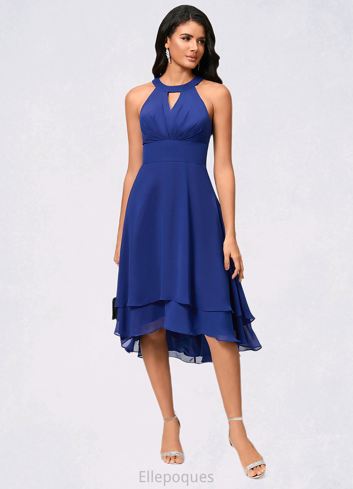 Hillary A-line Scoop Asymmetrical Chiffon Cocktail Dress With Pleated HOP0022410