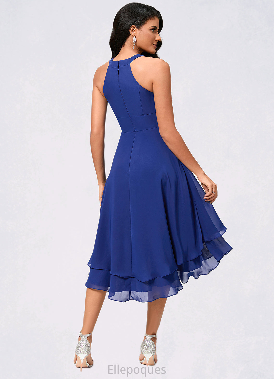 Hillary A-line Scoop Asymmetrical Chiffon Cocktail Dress With Pleated HOP0022410