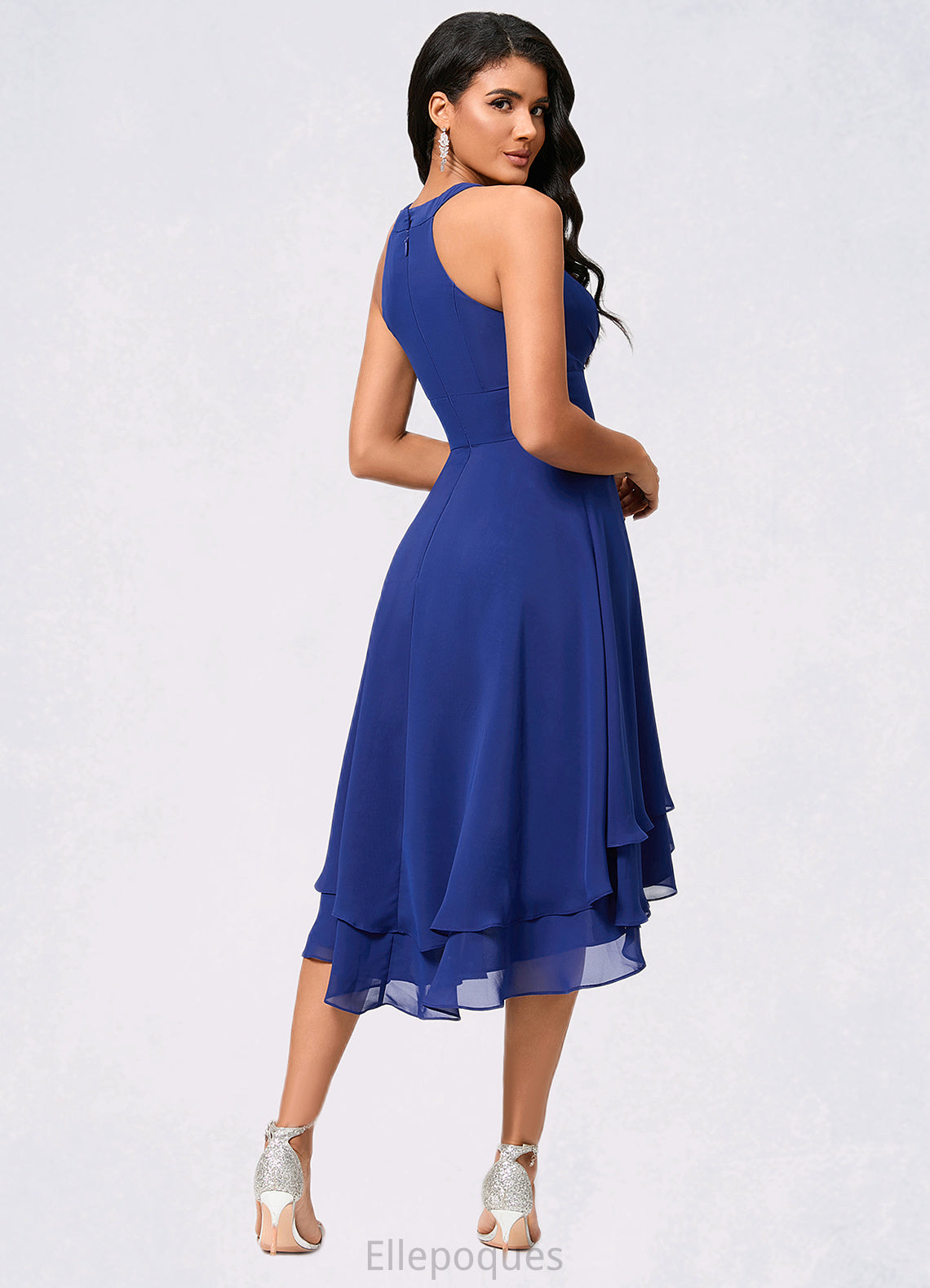 Hillary A-line Scoop Asymmetrical Chiffon Cocktail Dress With Pleated HOP0022410