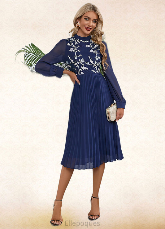 Abigail Pleated High Neck Elegant A-line Chiffon Midi Dresses HOP0022416