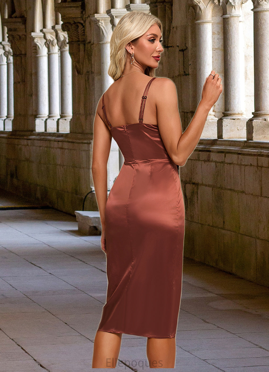 Annalise V-Neck Elegant Sheath/Column Satin Asymmetrical Dresses HOP0022423