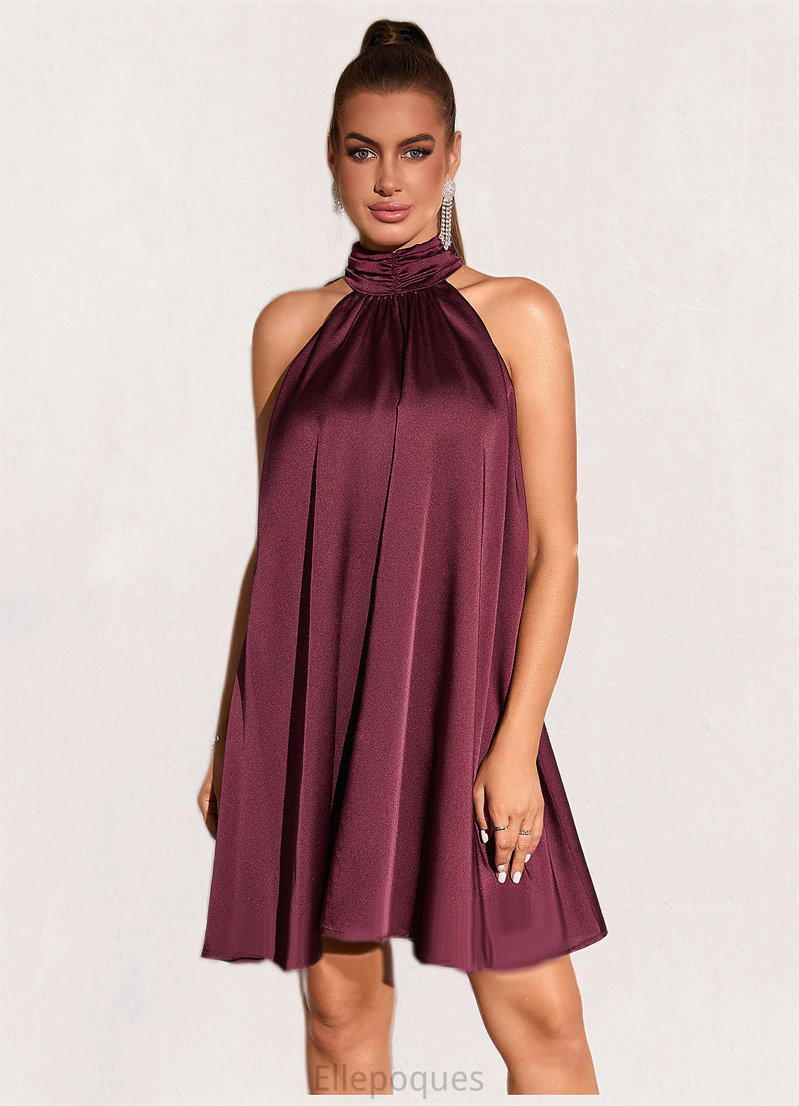 Jenna Ruffle High Neck Elegant A-line Satin Mini Dresses HOP0022436
