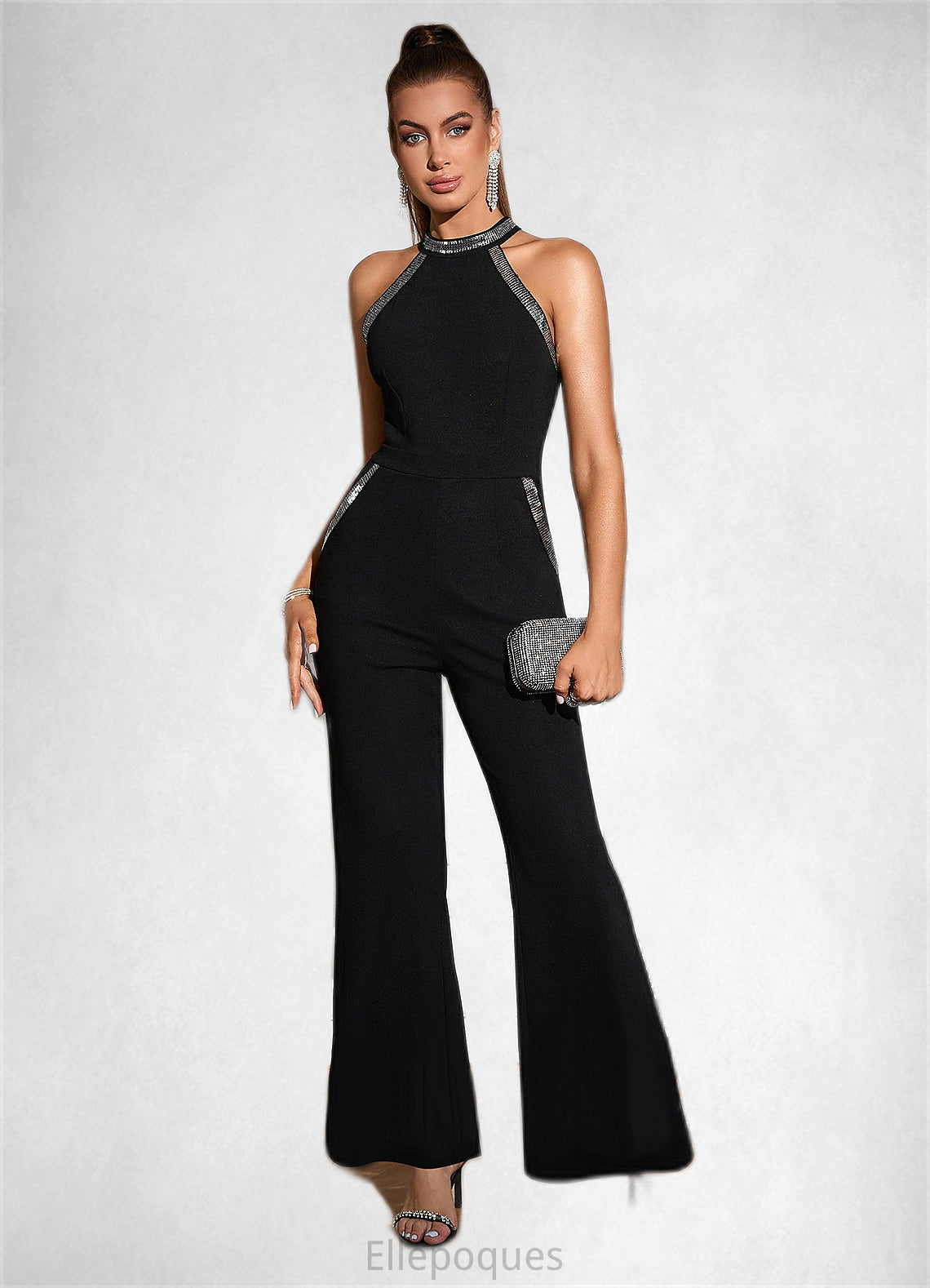 Ximena Sequins High Neck Elegant Jumpsuit/Pantsuit Polyester Maxi Dresses HOP0022438