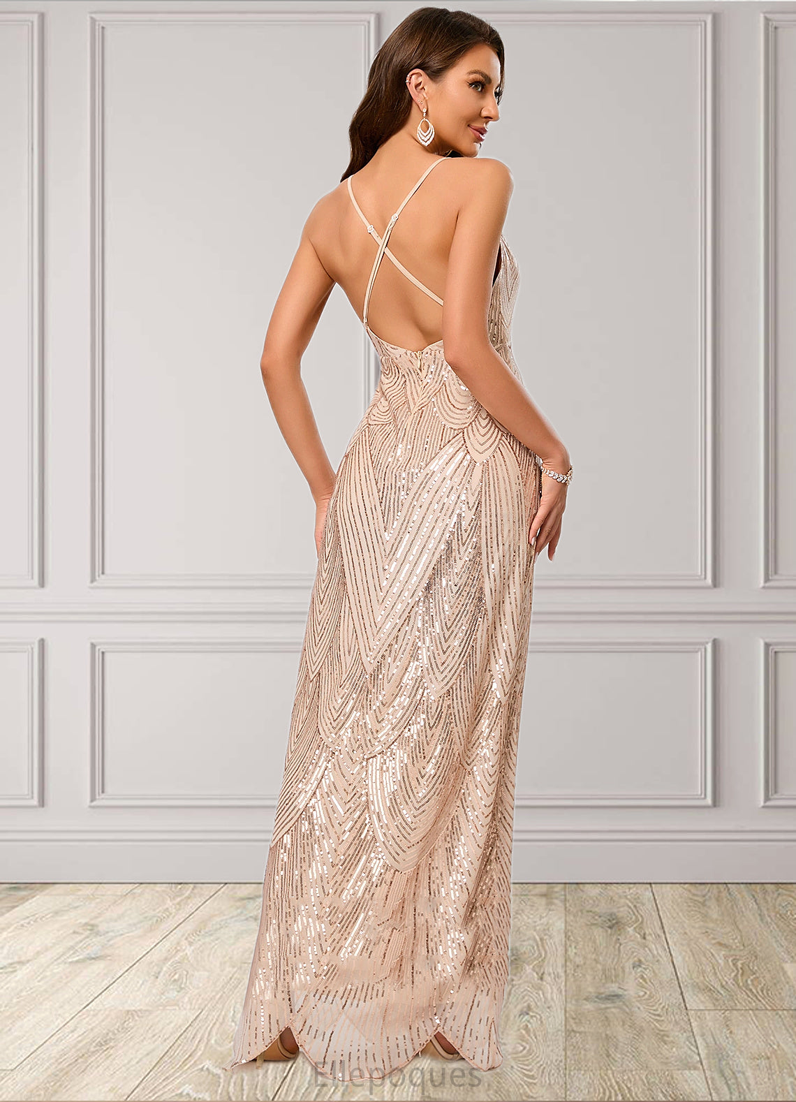 Lina V-Neck Sheath/Column Sequin Dresses HOP0022440