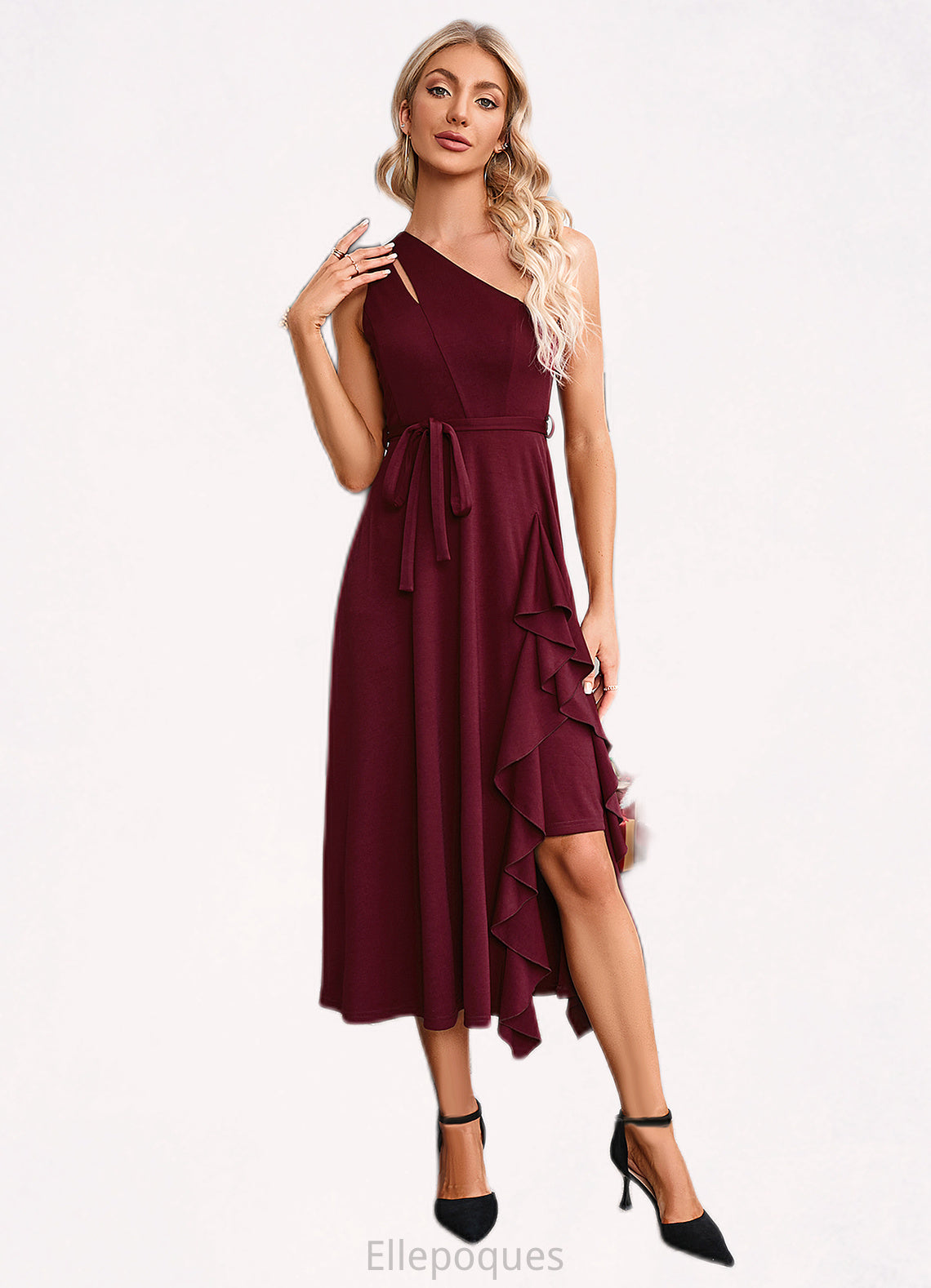 Barbara Cascading Ruffles One Shoulder Elegant A-line Cotton Blends Maxi Dresses HOP0022445