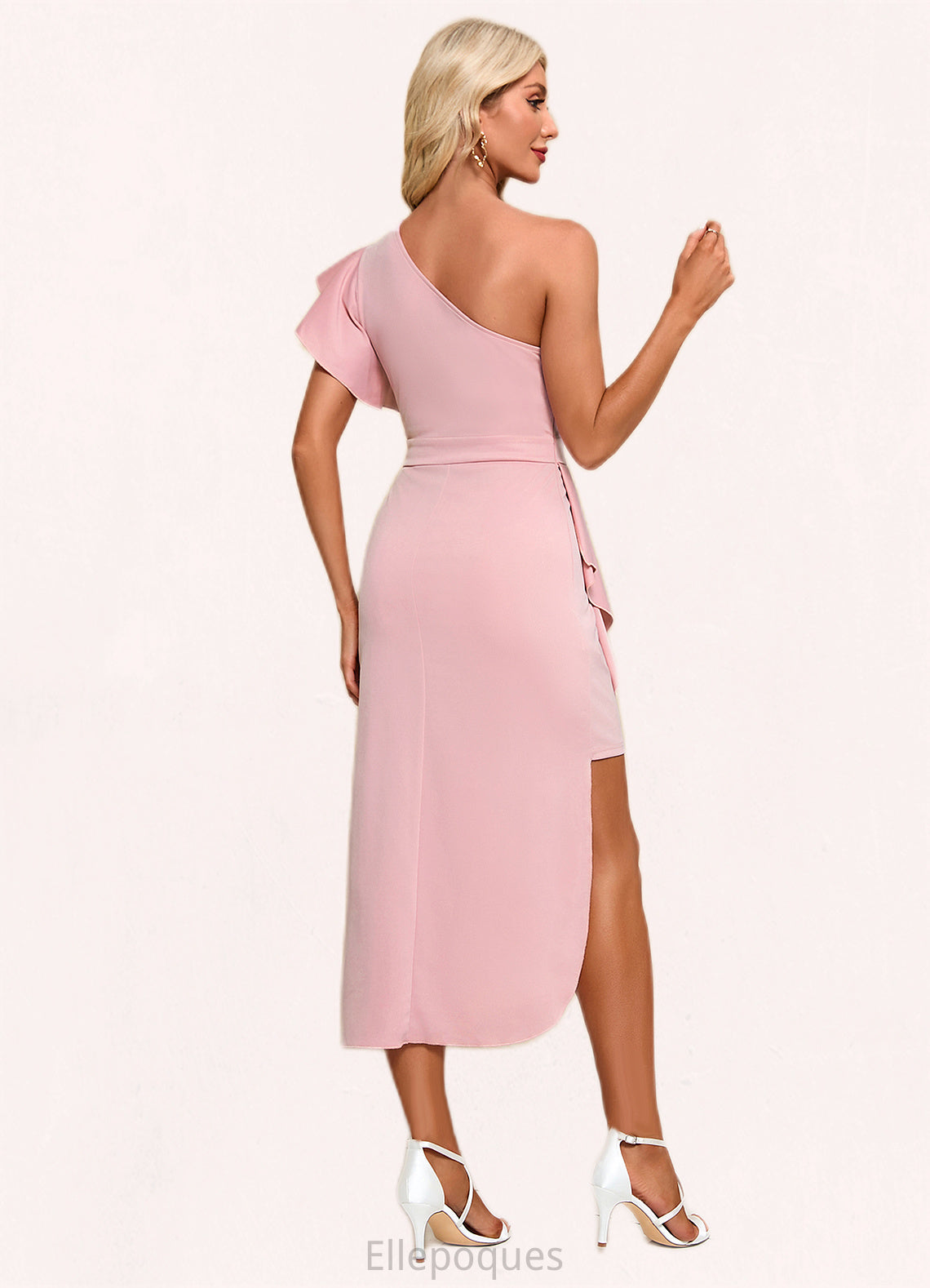 Aimee Ruffle One Shoulder Elegant Sheath/Column Polyester Asymmetrical Dresses HOP0022450