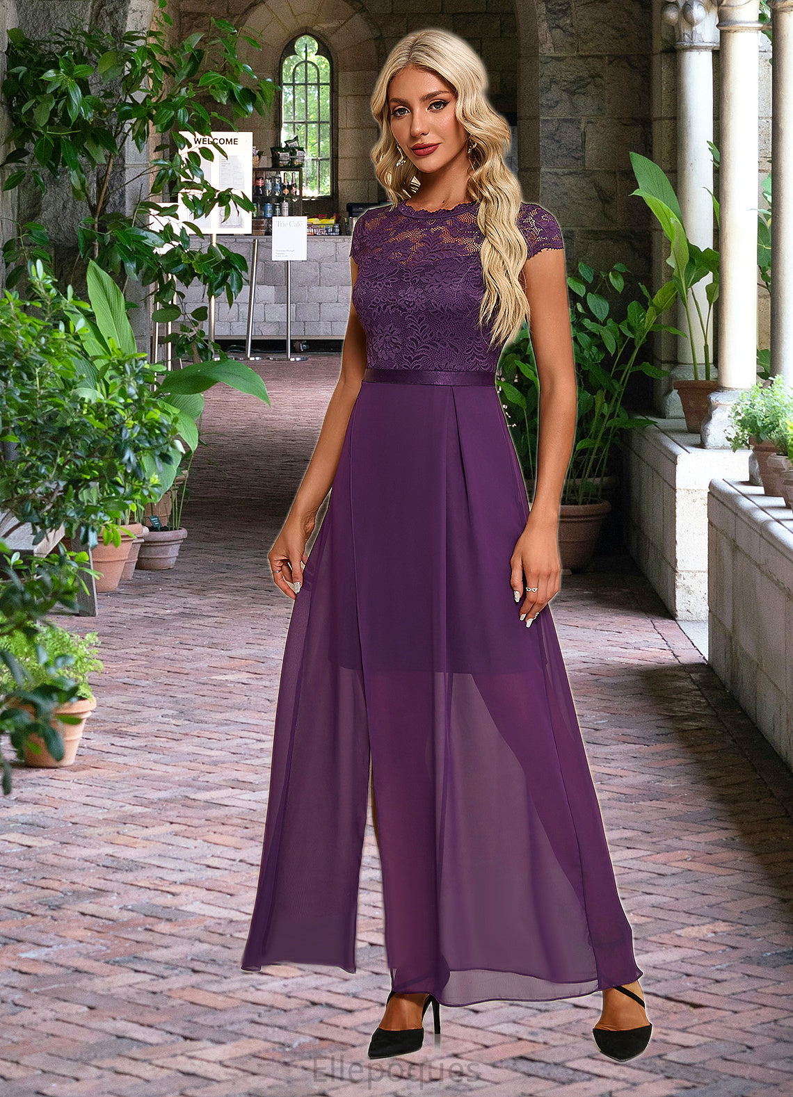 Jean Illusion Elegant A-line Chiffon Lace Maxi Dresses HOP0022451