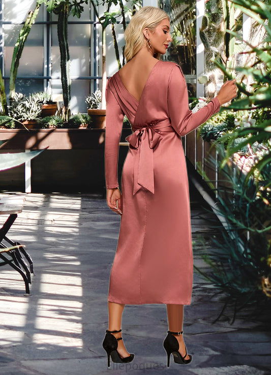 Caitlin Scoop Elegant A-line Satin Midi Dresses HOP0022453
