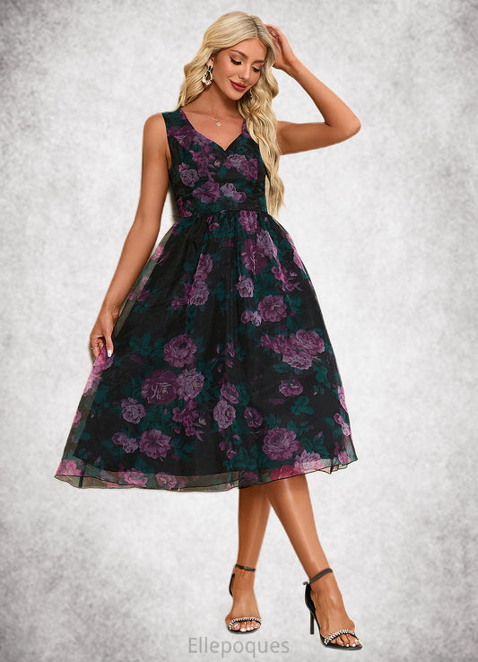 Gabriella Floral Print Sweetheart Elegant A-line Organza Midi Dresses HOP0022454