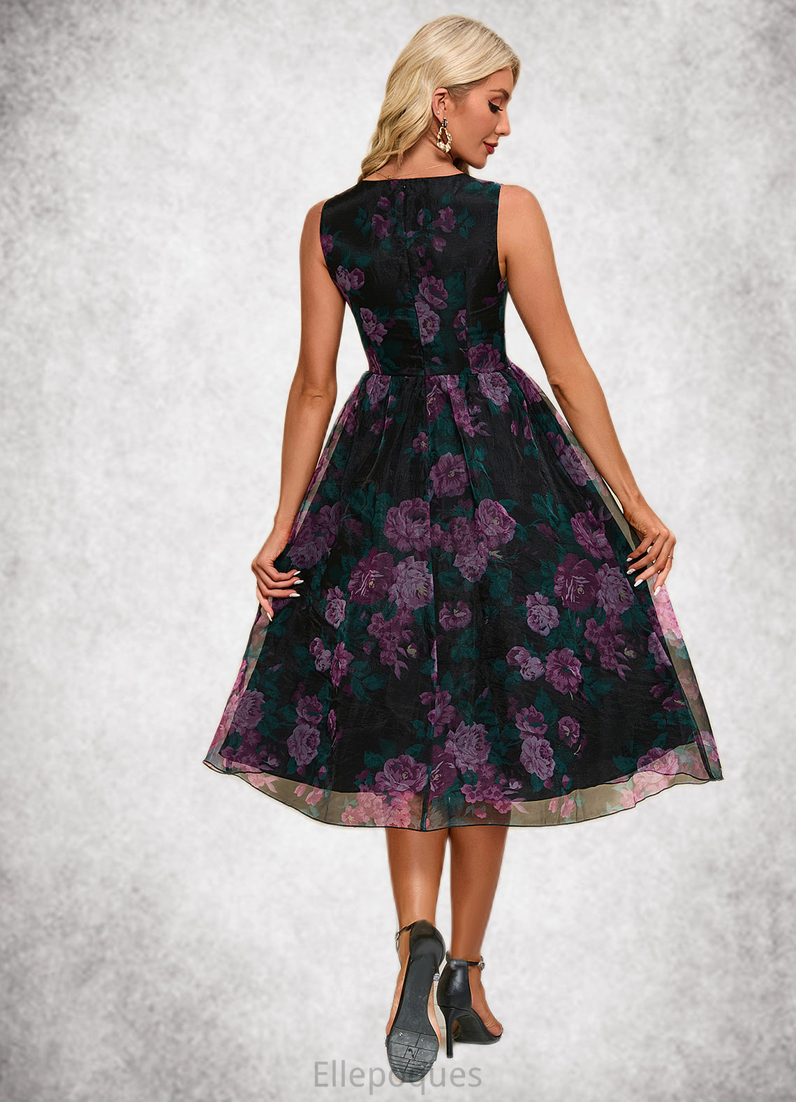 Gabriella Floral Print Sweetheart Elegant A-line Organza Midi Dresses HOP0022454