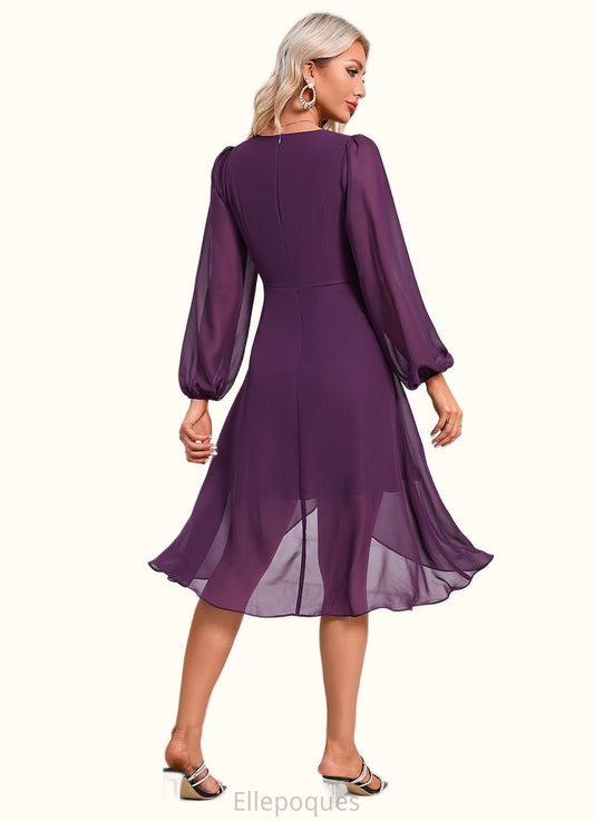 Elise Bow Ruffle V-Neck Elegant A-line Chiffon Asymmetrical Dresses HOP0022457
