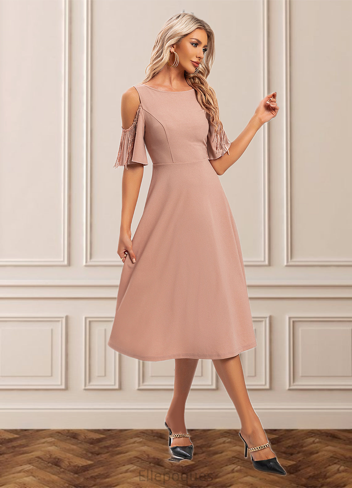 Karley Sequins Scoop Elegant A-line Polyester Midi Dresses HOP0022473