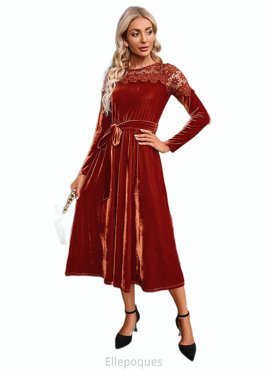 Christine Scoop Elegant A-line Velvet Dresses HOP0022496