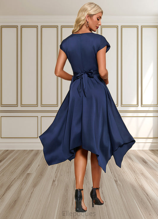 Anna Bow V-Neck Elegant A-line Satin Asymmetrical Dresses HOP0022506