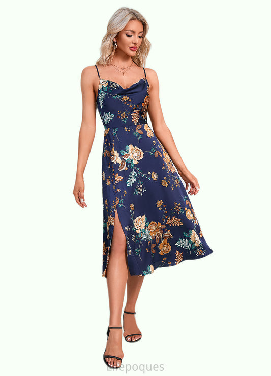 Karlie Floral Print Cowl Elegant A-line Satin Dresses HOP0022508