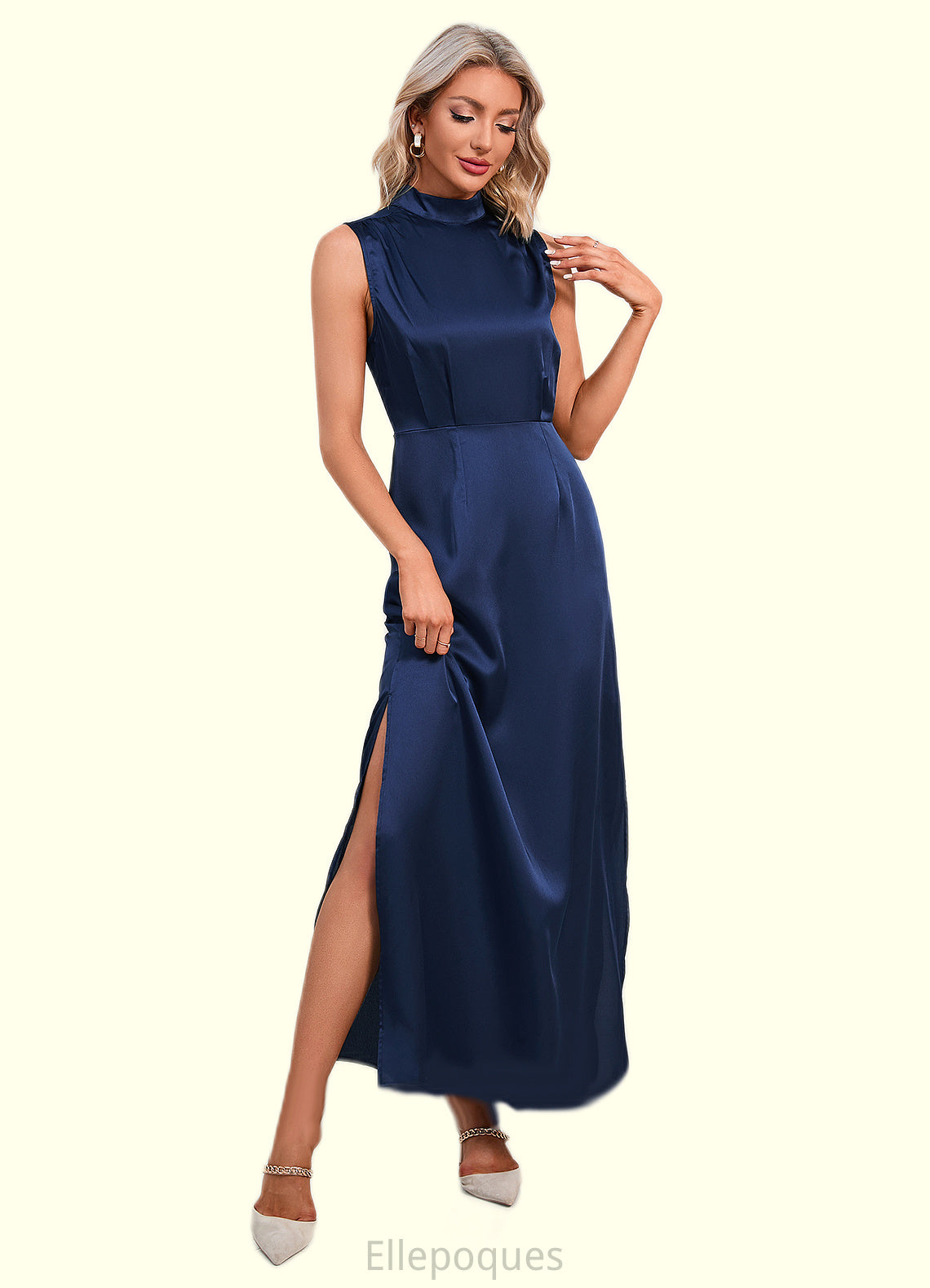 Fatima High Neck Elegant A-line Satin Maxi Dresses HOP0022520
