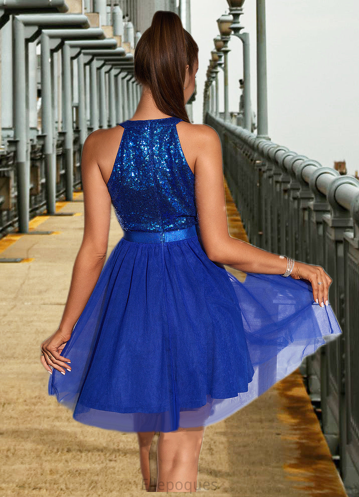 Lara Sequins Halter Elegant A-line Tulle Sequin Mini Dresses HOP0022523