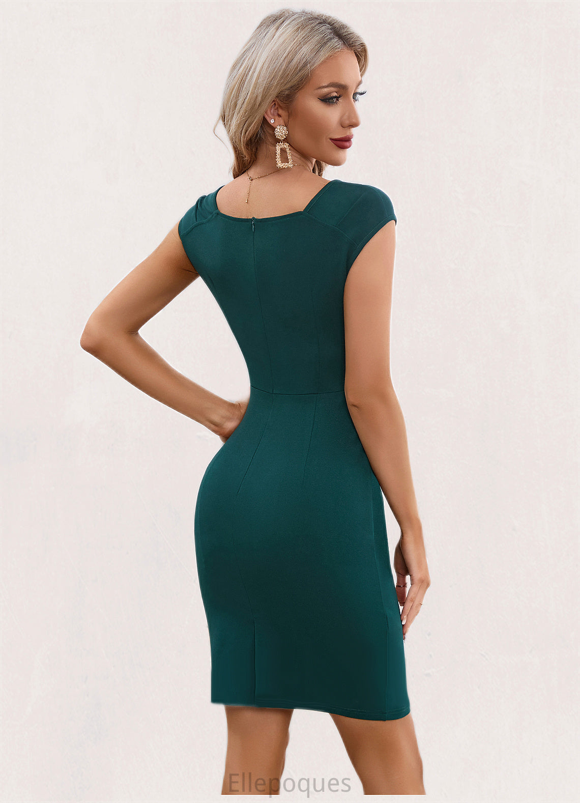 Karla Ruffle V-Neck Elegant Sheath/Column Polyester Midi Dresses HOP0022552