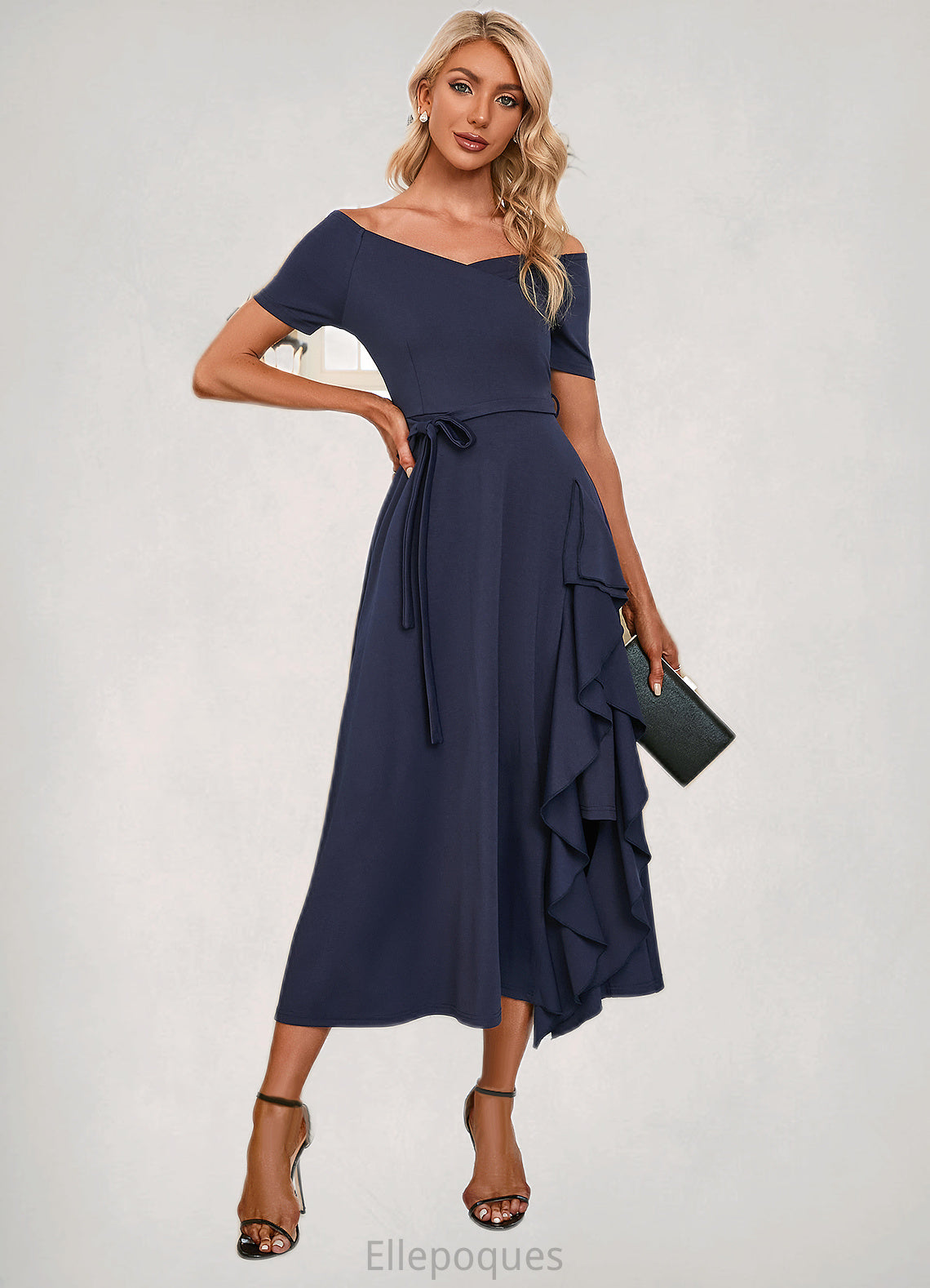 Meg V-Neck Elegant A-line Cotton Blends Midi Dresses HOP0022561