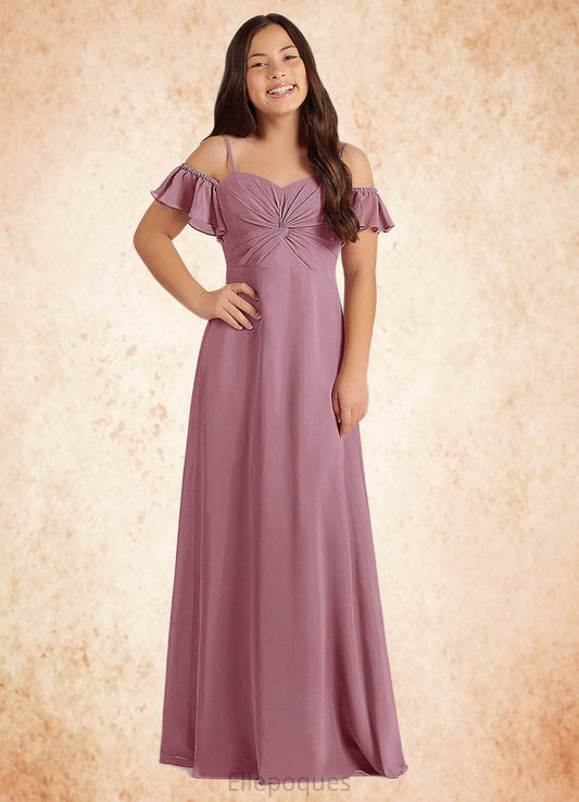 Xiomara A-Line Off the Shoulder Chiffon Floor-Length Junior Bridesmaid Dress Vintage Mauve HOP0022859