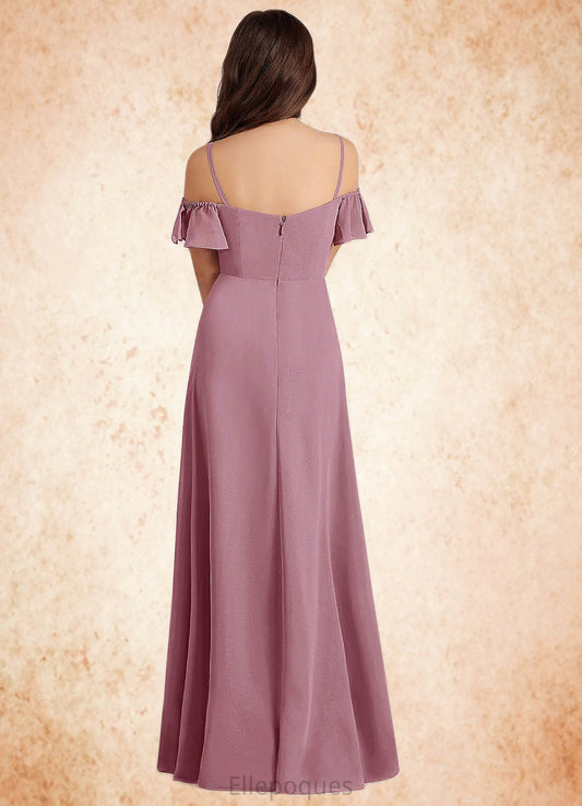 Xiomara A-Line Off the Shoulder Chiffon Floor-Length Junior Bridesmaid Dress Vintage Mauve HOP0022859