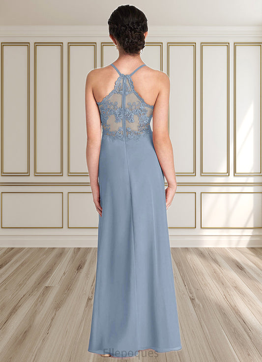 Charlotte A-Line Lace Chiffon Floor-Length Junior Bridesmaid Dress dusty blue HOP0022860