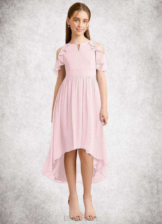 Jordan A-Line Ruched Chiffon Asymmetrical Junior Bridesmaid Dress Blushing Pink HOP0022862