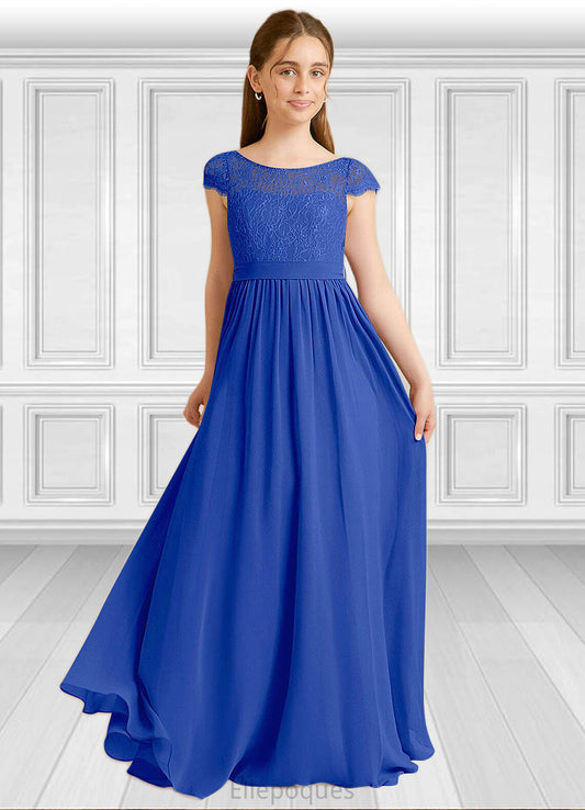 Hilary A-Line Pleated Chiffon Floor-Length Junior Bridesmaid Dress Royal Blue HOP0022863